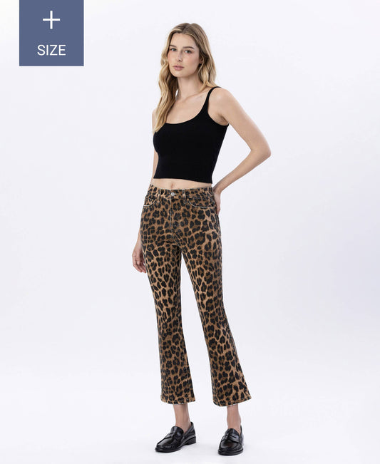 Leopard Print Kick Flare Jeans- Plus