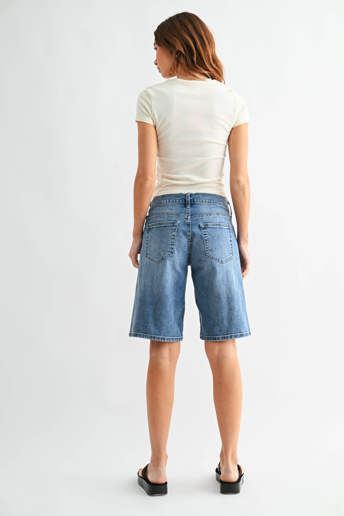 Elina Low Rise Long Denim Short