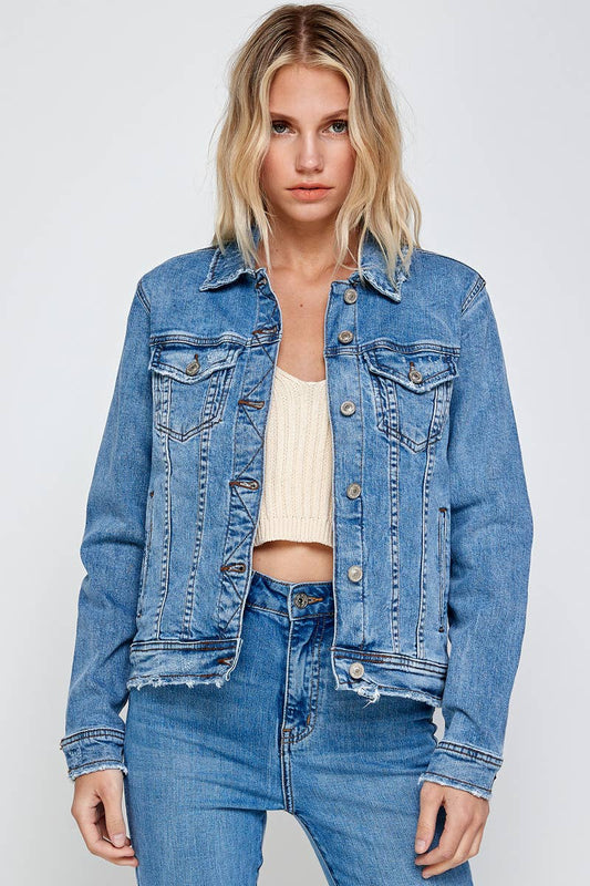 Betty Fitted Raw Hem Denim Jacket