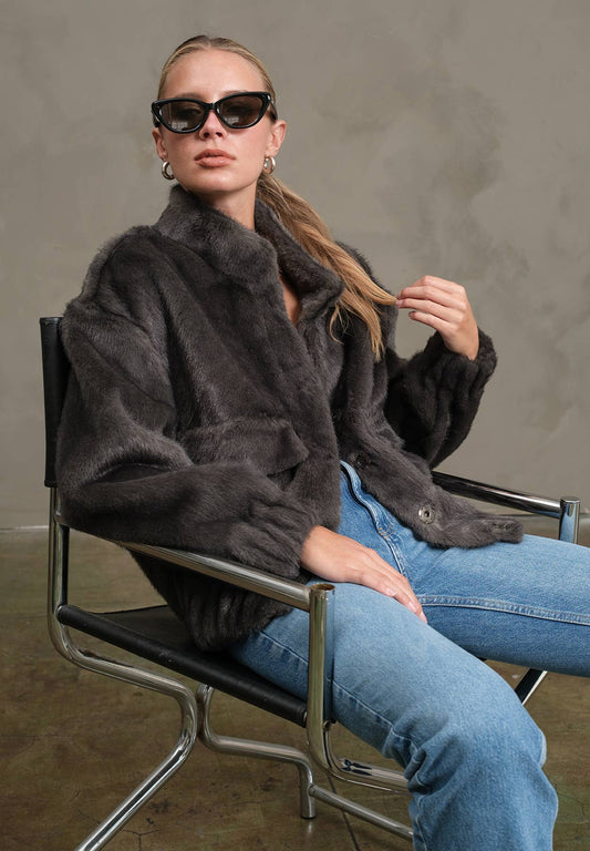 Faux Mink Bomber Jacket
