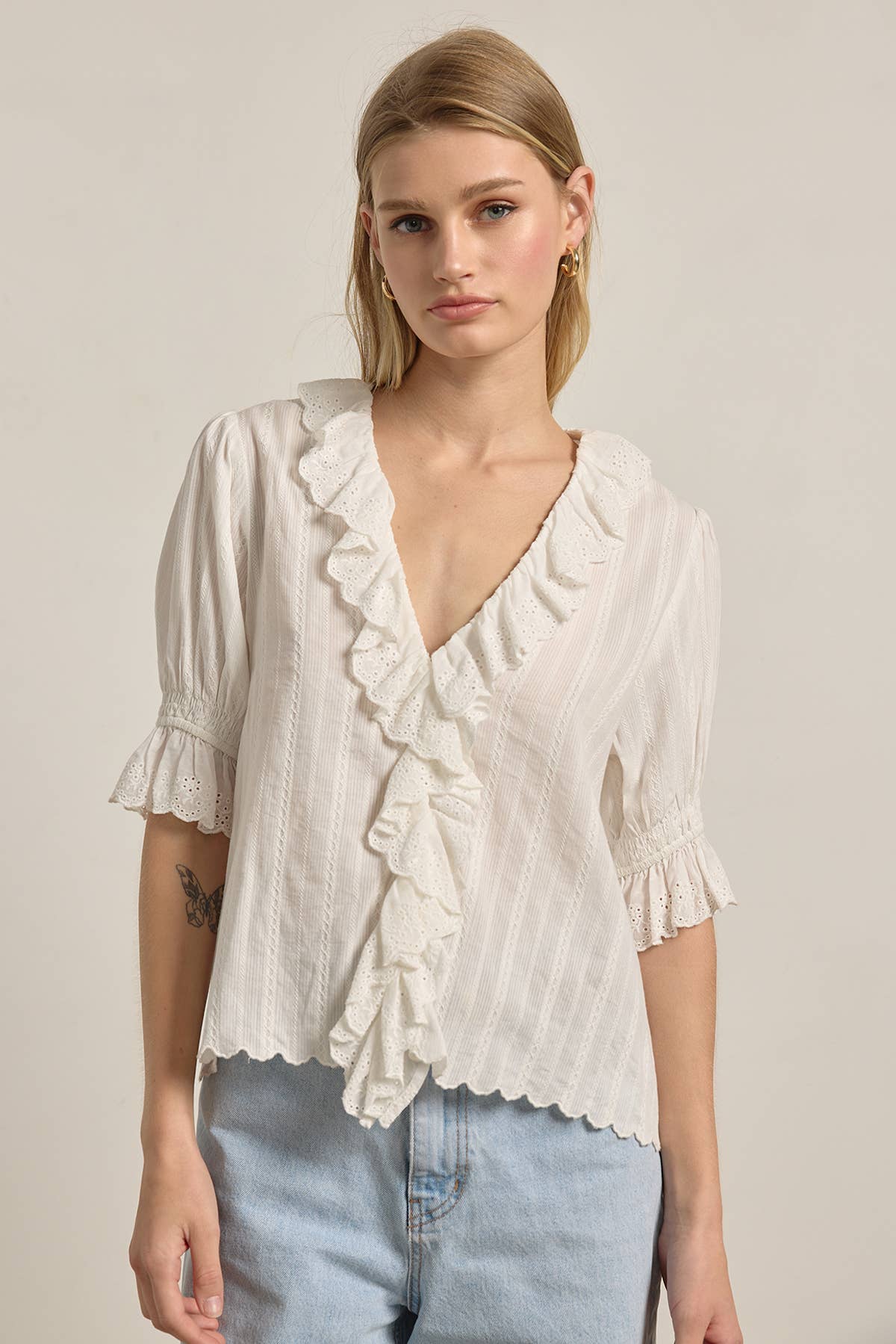 V-Neck Ruffle Blouse