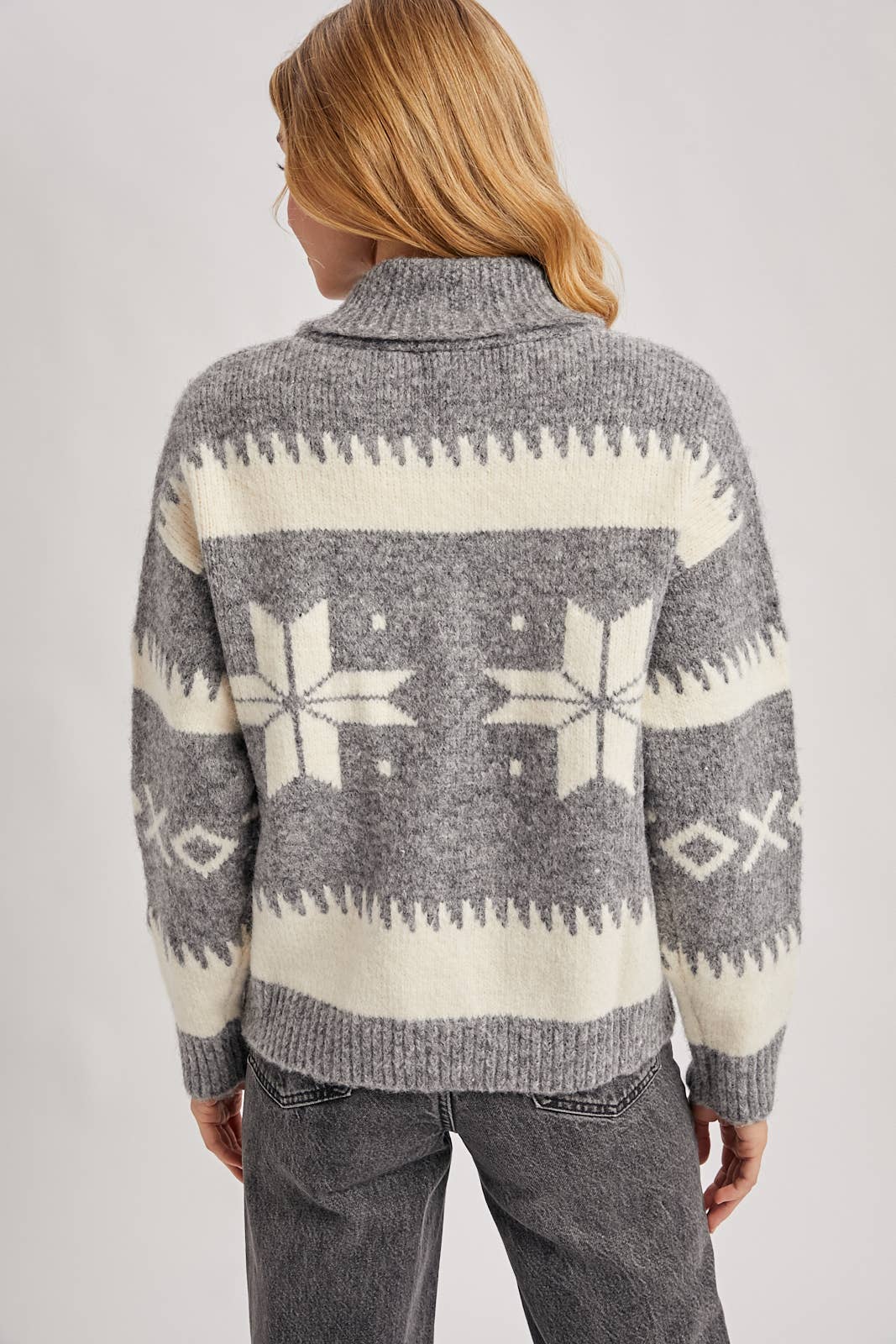Fair Isle Fuzzy Knit Cardigan