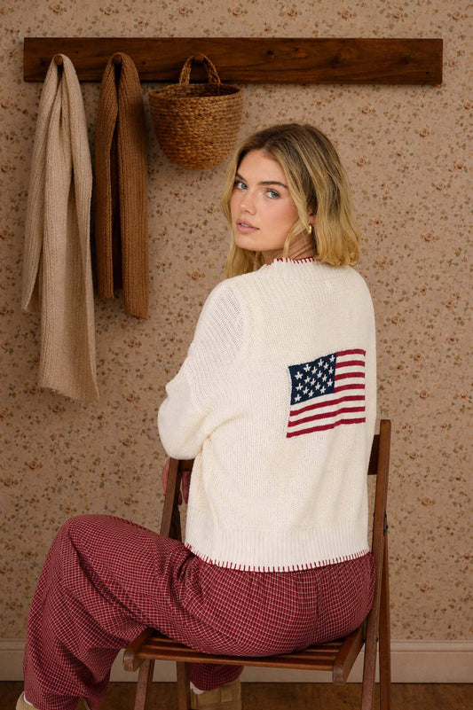 American Flag Contrast Stitch Cardigan