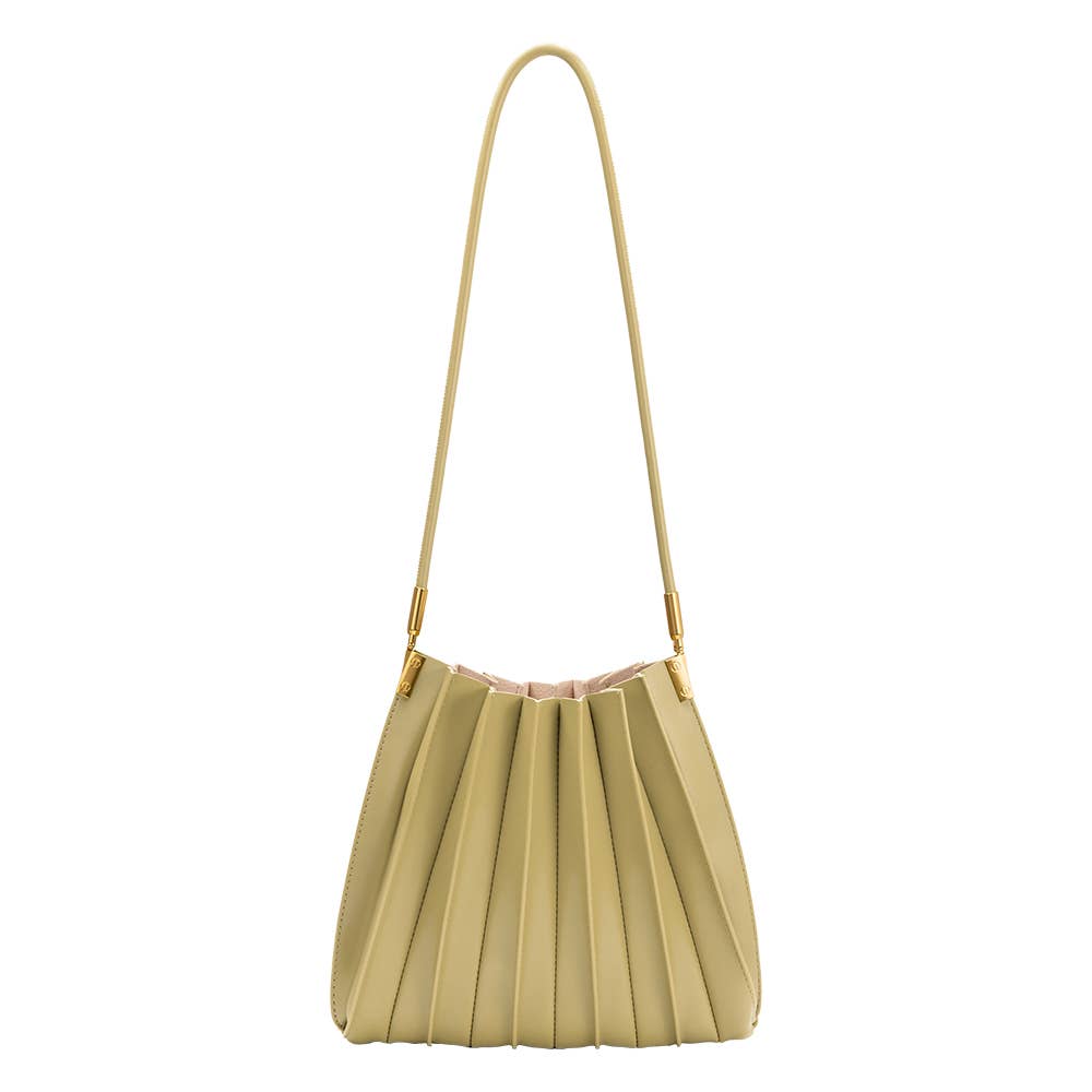 Carrie Avocado Pleated Vegan Leather Shoulder Bag