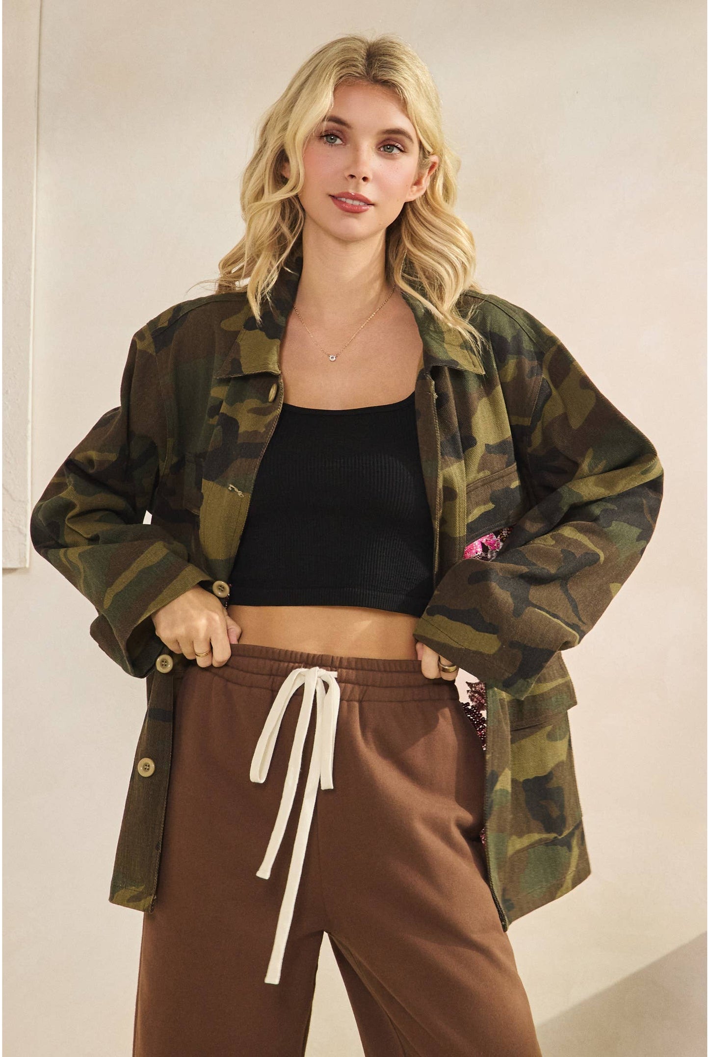Camo Jacket with Mesh Sequins