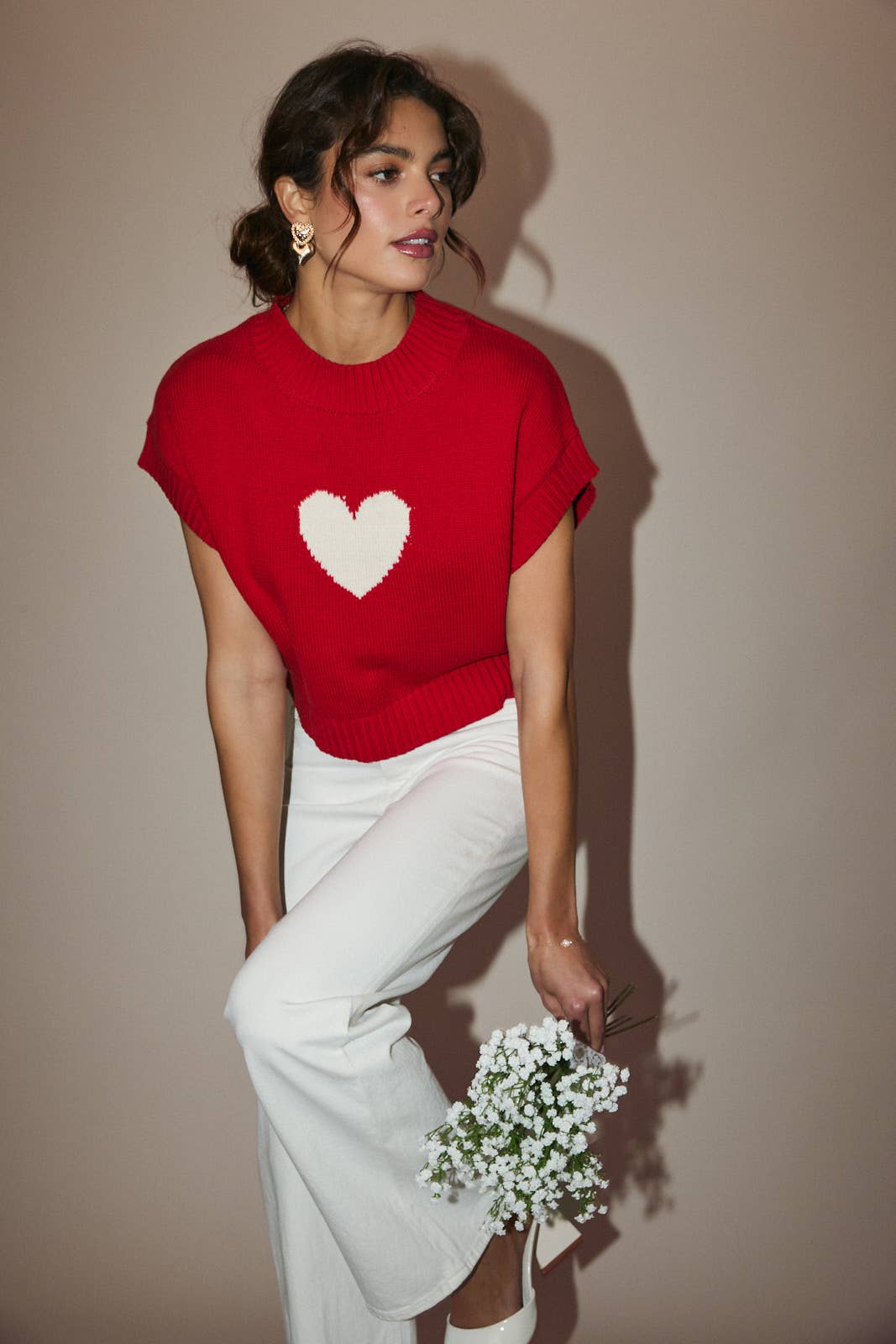 Mock Neck Heart Sweater