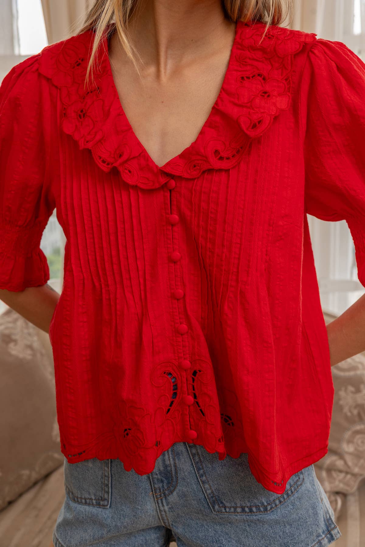 Ruffled Embroidered Blouse