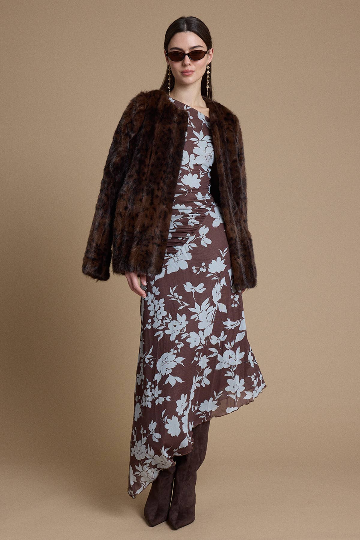 Chocolate Brown Leopard Faux Fur Jacket