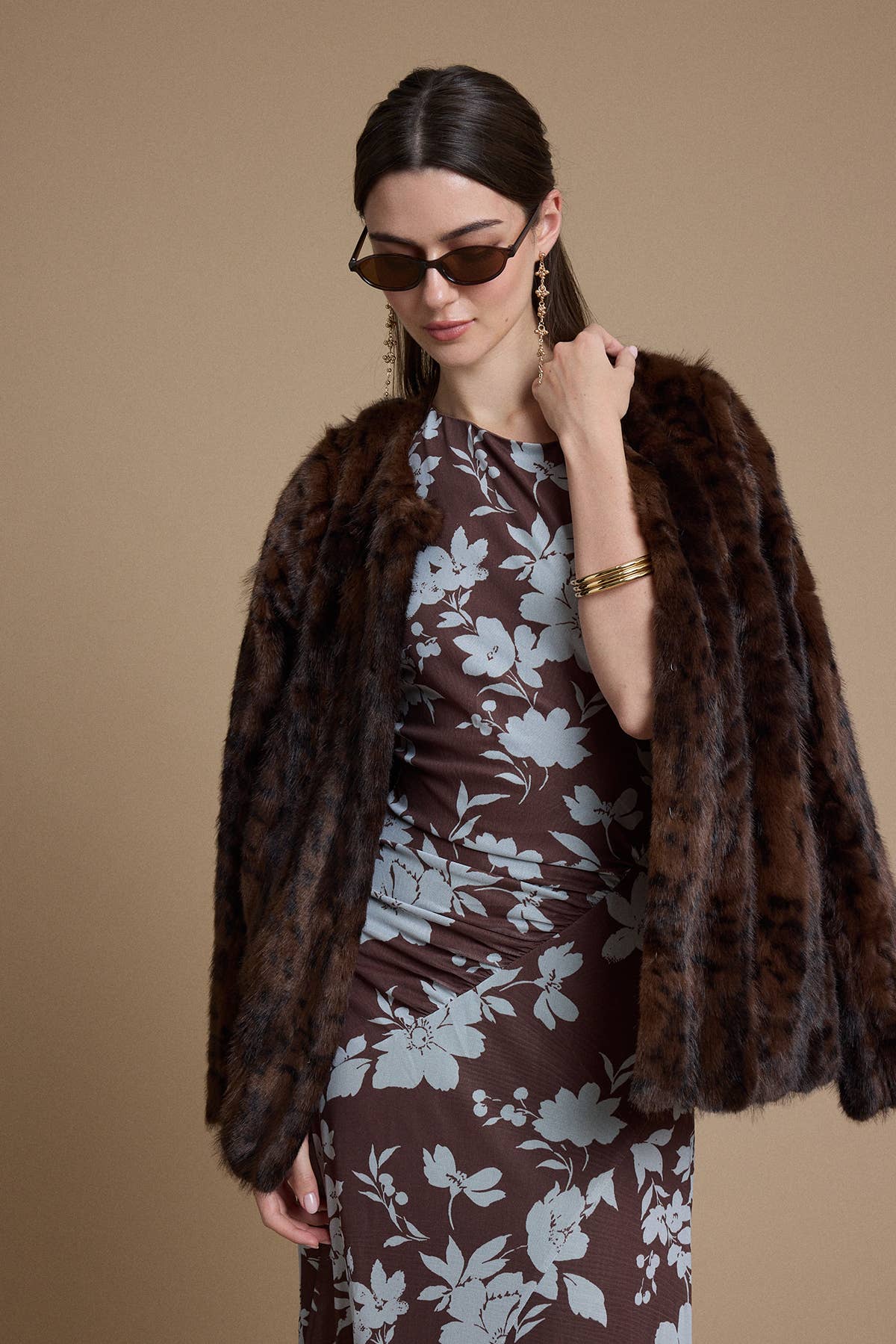 Chocolate Brown Leopard Faux Fur Jacket