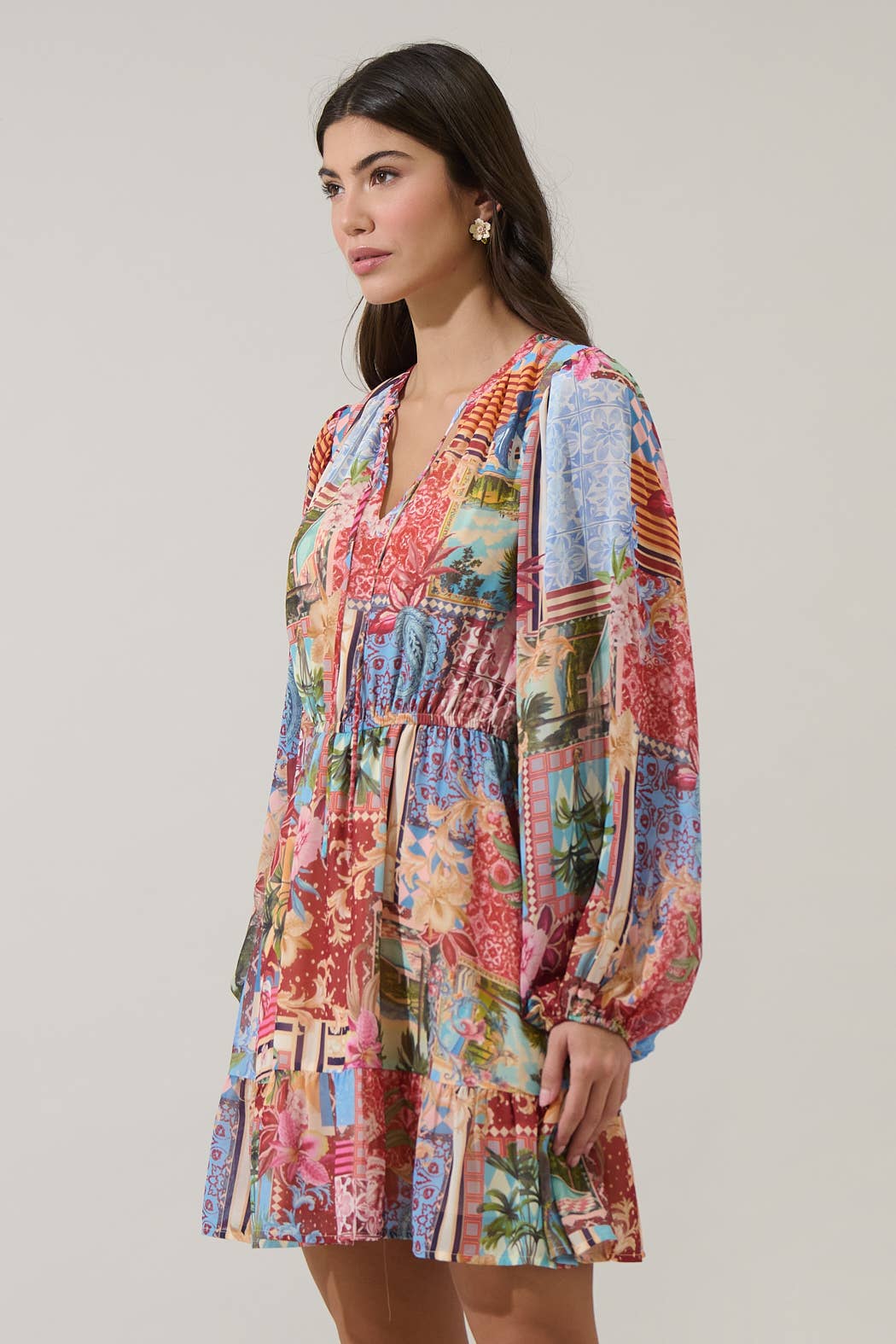 Melani Tropical Paxton Balloon Sleeve Mini Dress