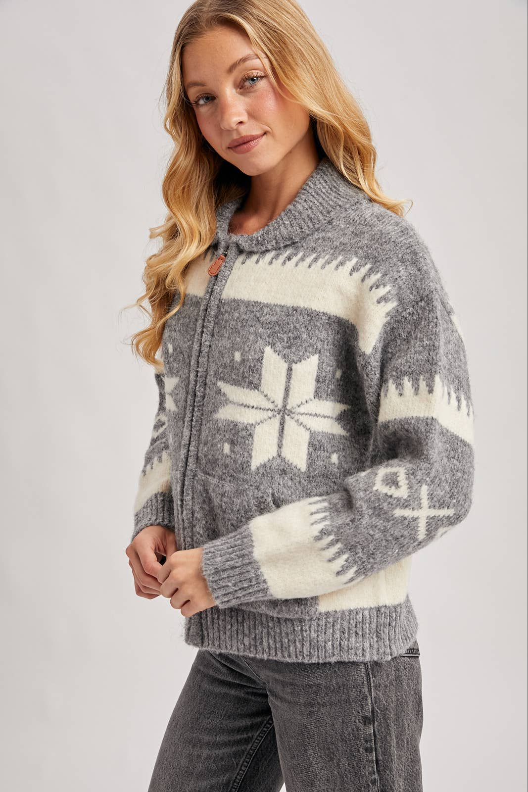 Fair Isle Fuzzy Knit Cardigan