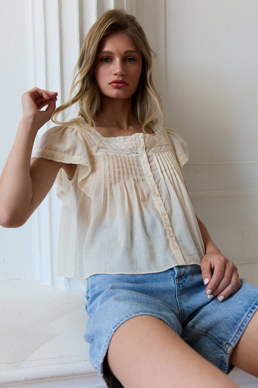 Lace Trim Pintuck Blouse
