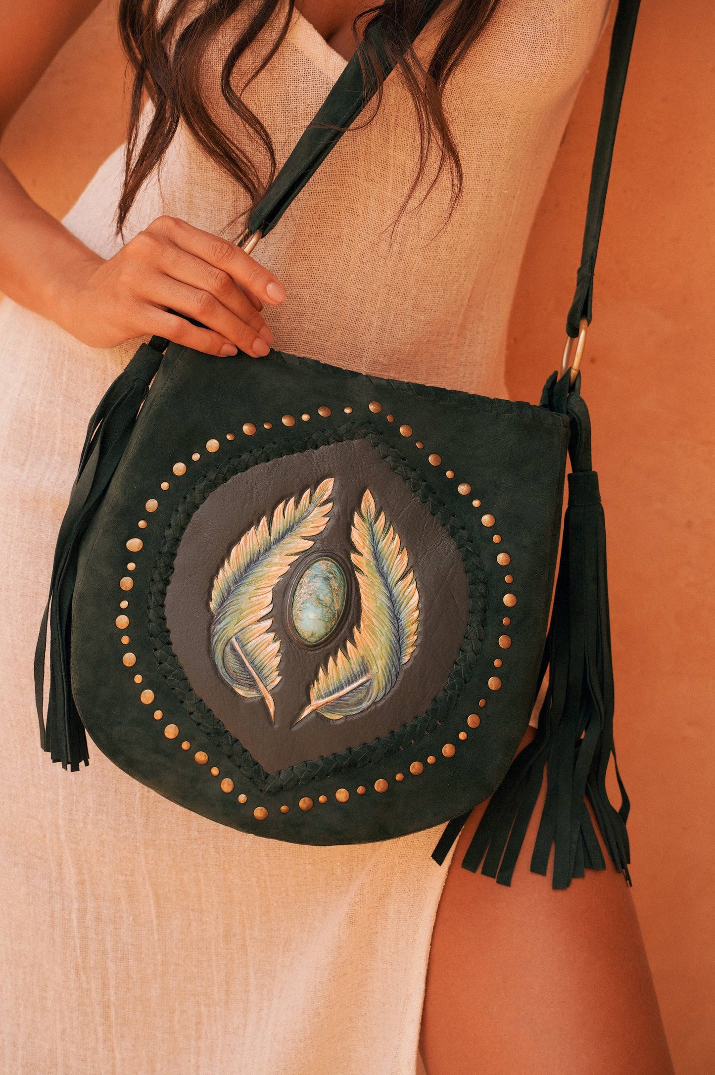 Mini Angel Feather Pouch Bag Jade Green