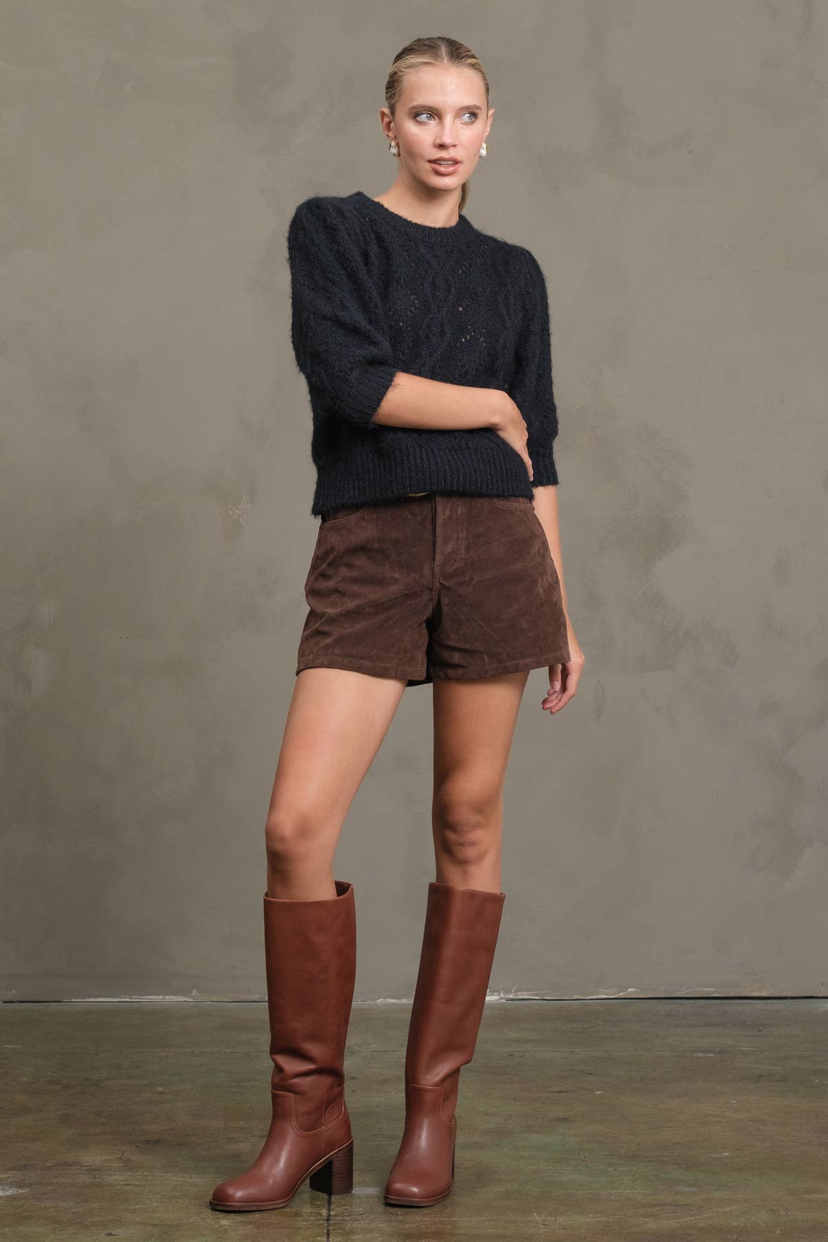 Cable Pointelle Fuzzy Knit Sweater