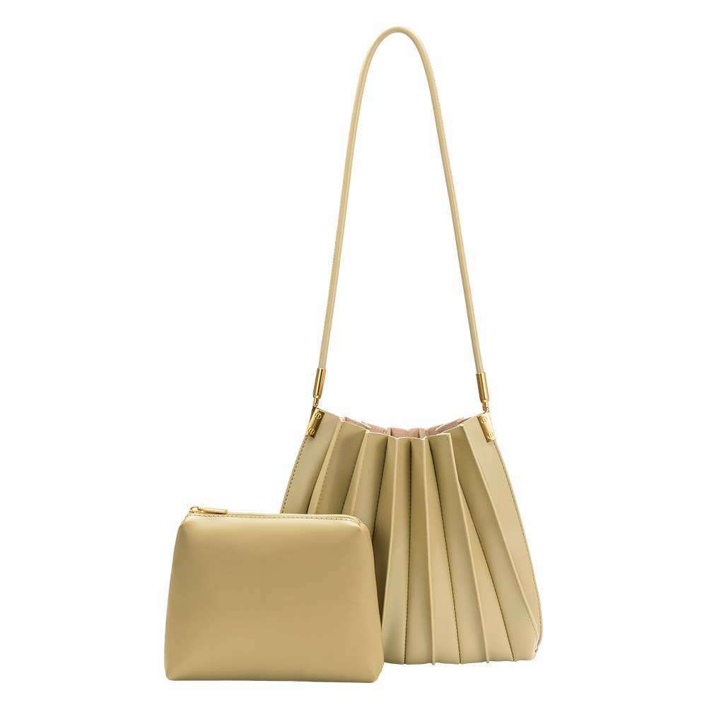Carrie Avocado Pleated Vegan Leather Shoulder Bag