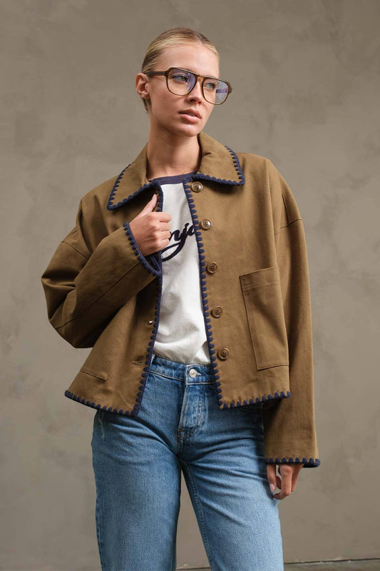 Whipstitch Trim Boxy Jacket