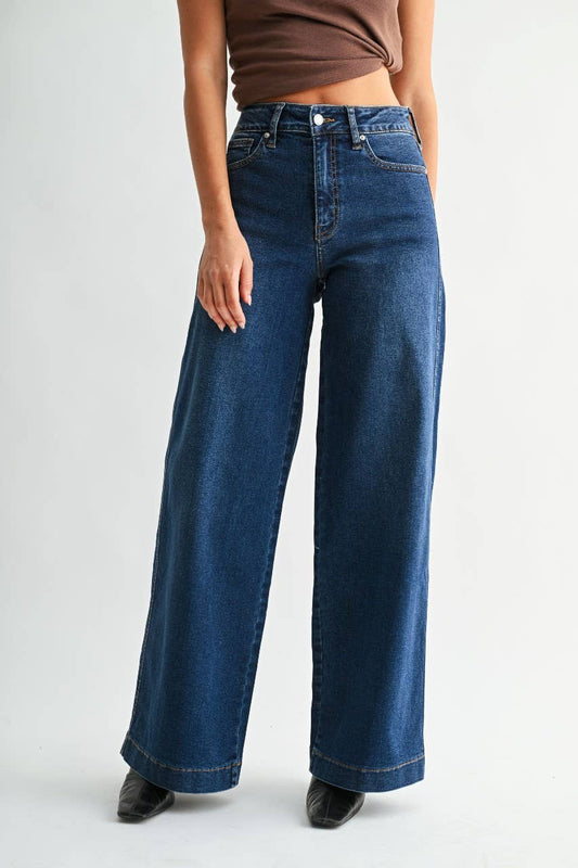 Ines High Rise Full Length Wide Leg- Denim