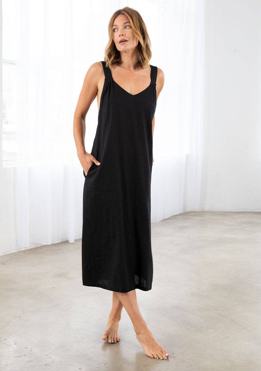Linen Blend Sleeveles  Midi Dress
