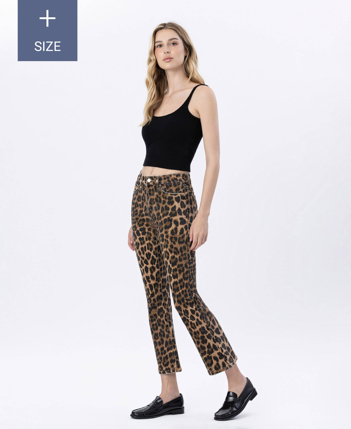 Leopard Print Kick Flare Jeans- Plus