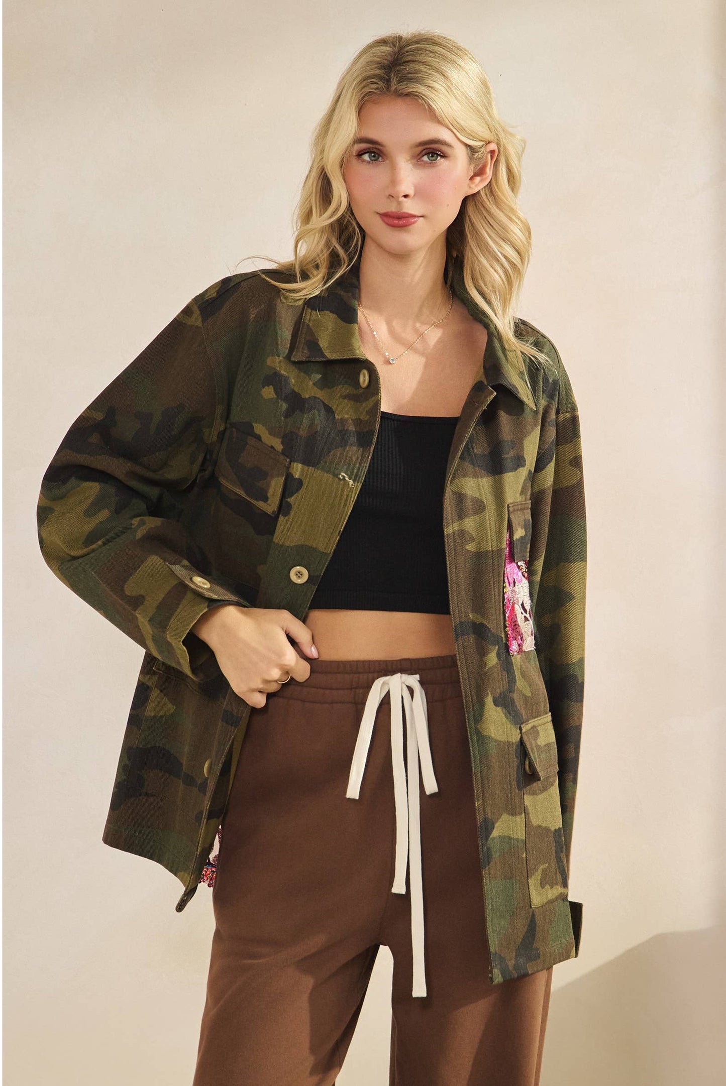 Camo Jacket with Mesh Sequins