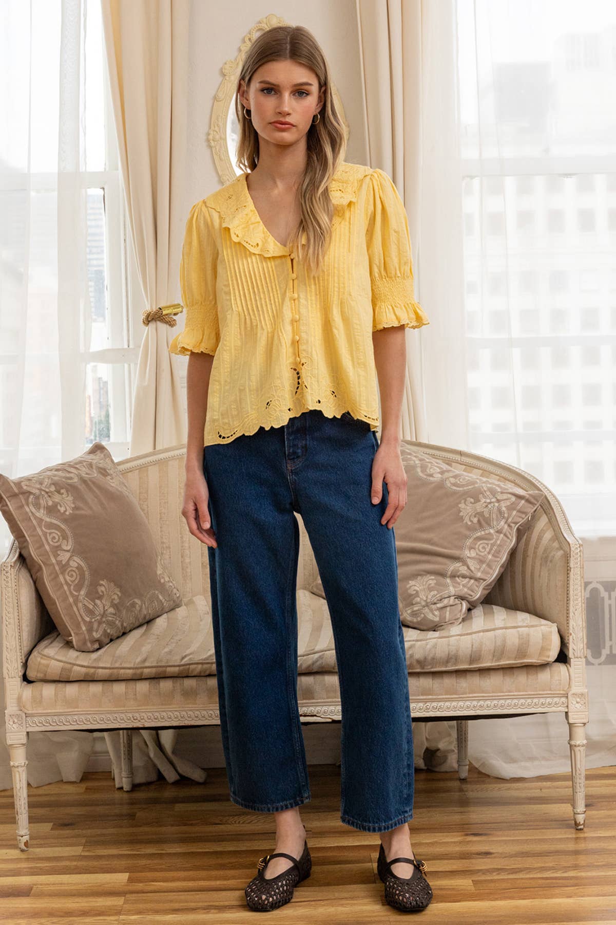 Ruffled Embroidered Blouse