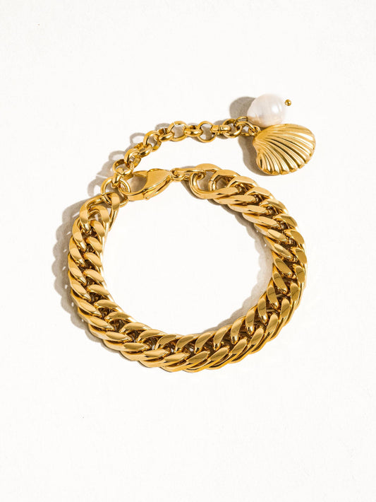 Tossa 18K Gold Shell Pearl Chain Bracelet
