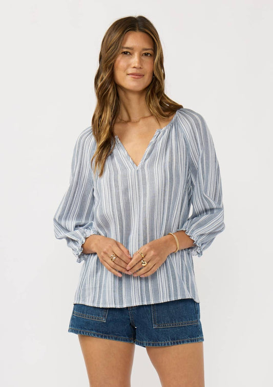 Split Neck Raglan Stripe Blouse