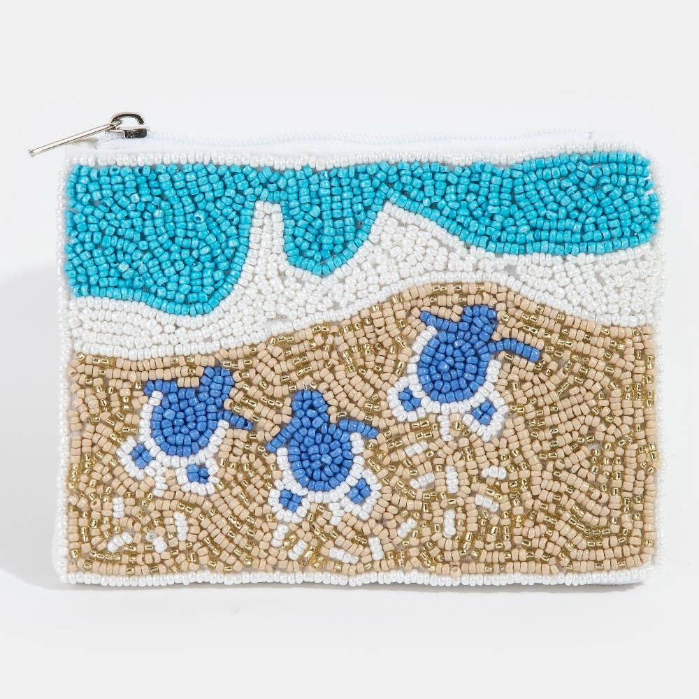 Turtles On Beach Seed Beaded Coin Purse