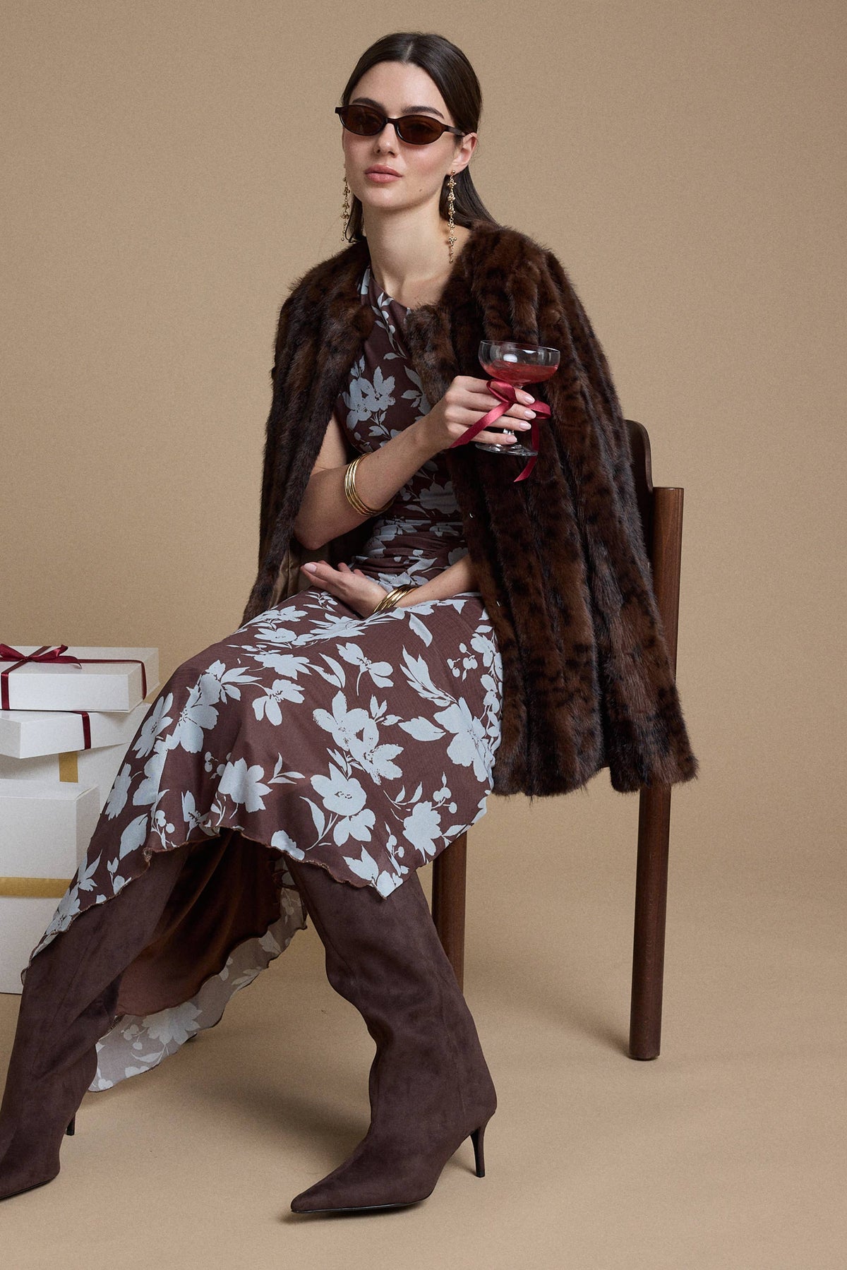 Chocolate Brown Leopard Faux Fur Jacket