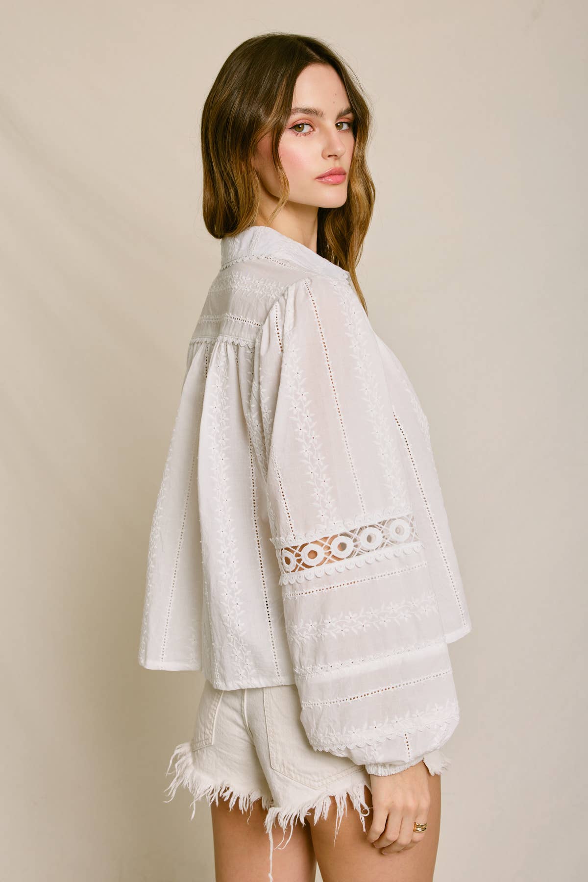 Sunbeam Eyelet Lace-Up Blouse