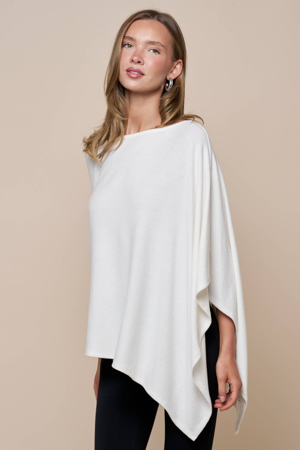 Asymmetrical Boat Neck Poncho Top