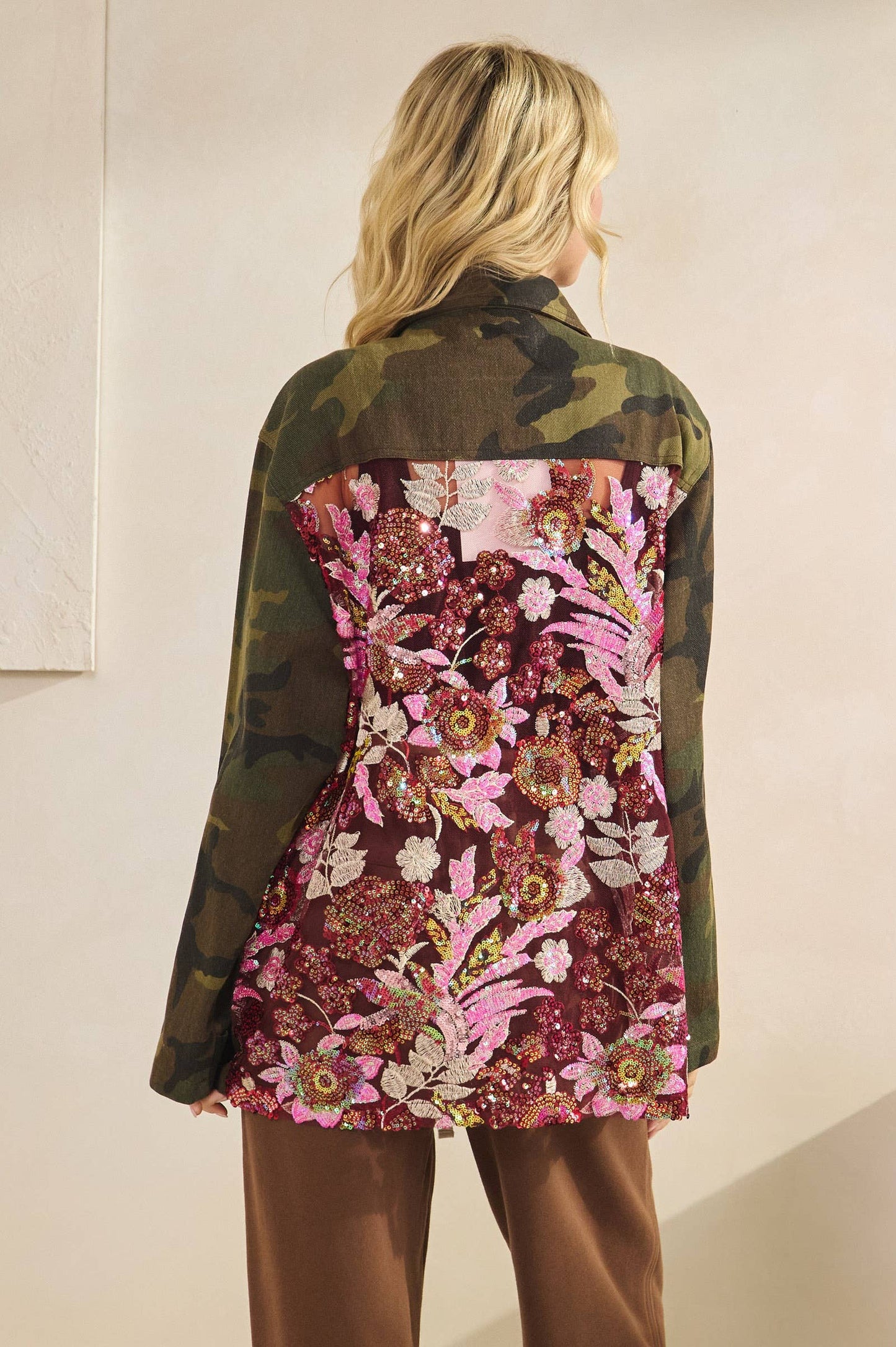 Camo Jacket with Mesh Sequins