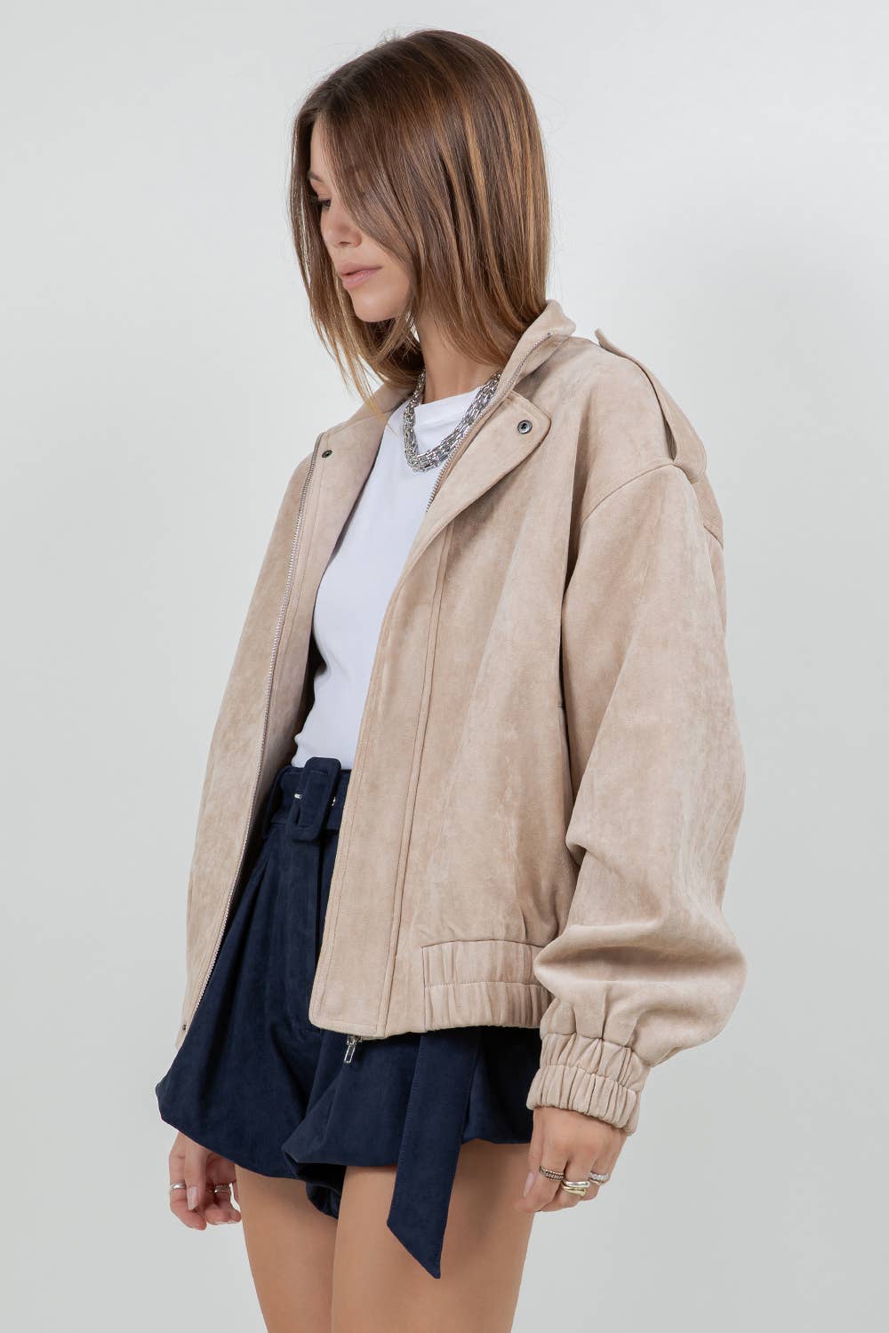 It Girl Suede Bomber