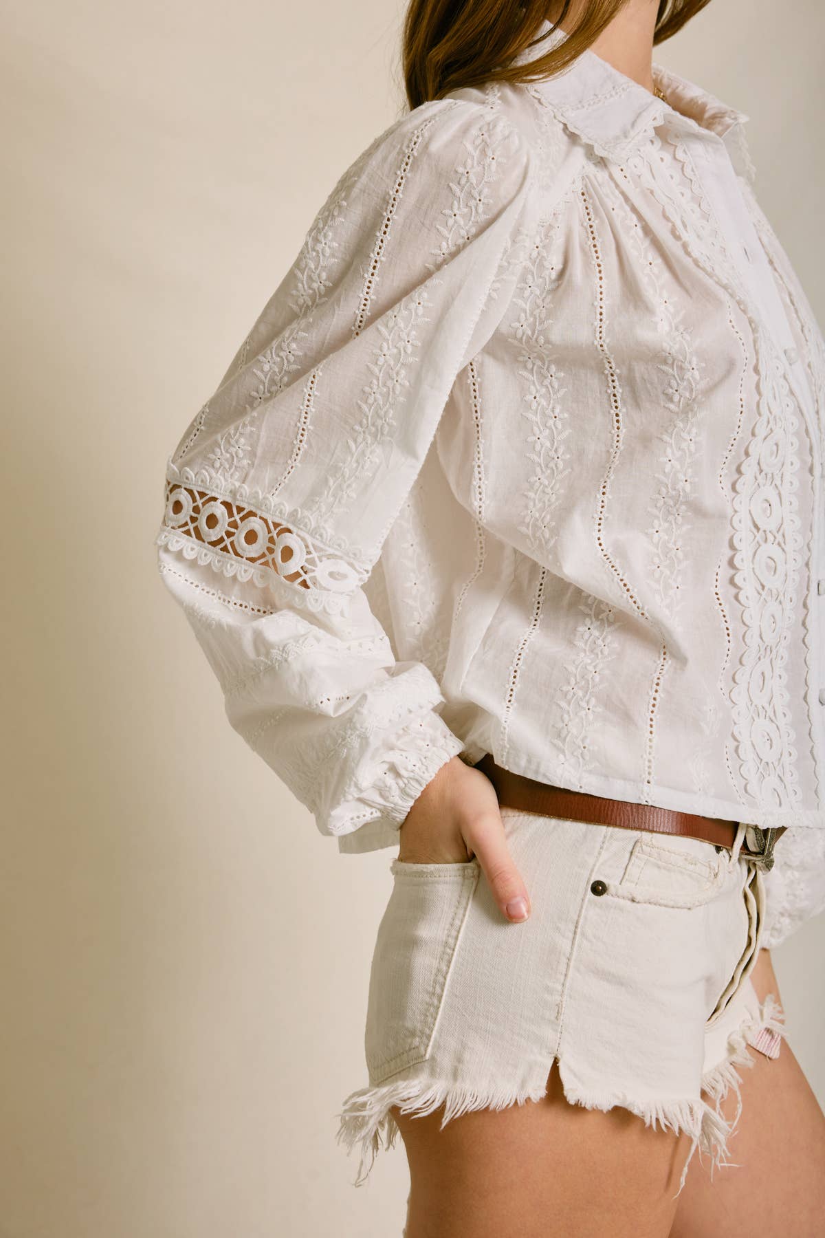 Sunbeam Eyelet Lace-Up Blouse