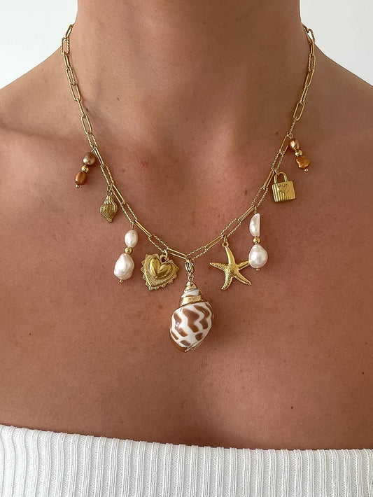 Ophélie 18K Gold Shell & Pearl Charm Necklace