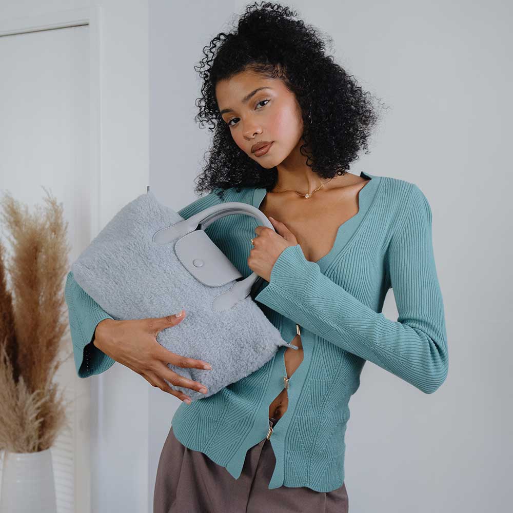 Winnie Black Sherpa Top Handle Bag