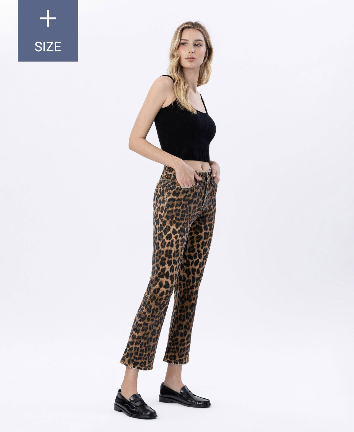 Leopard Print Kick Flare Jeans- Plus