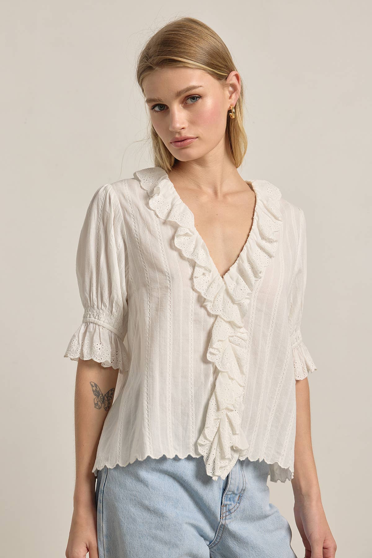 V-Neck Ruffle Blouse