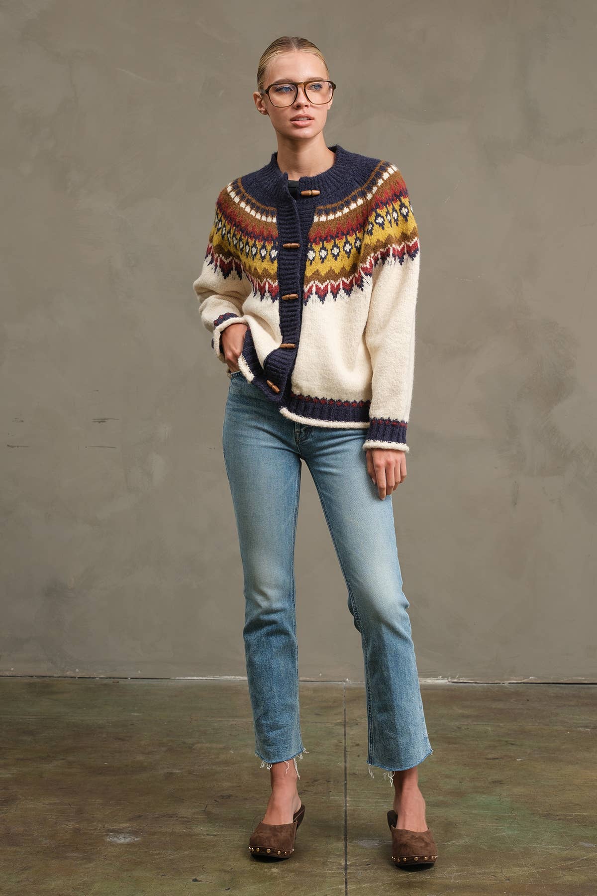 Nordic Pattern Toggle Knit Cardigan
