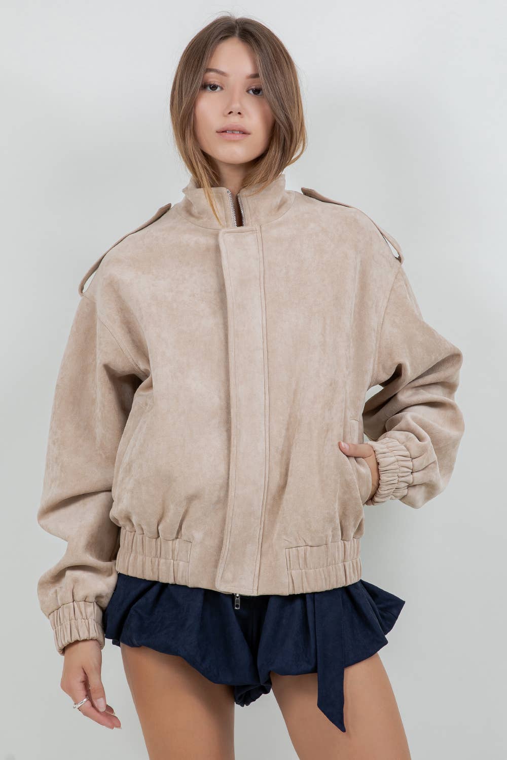 It Girl Suede Bomber