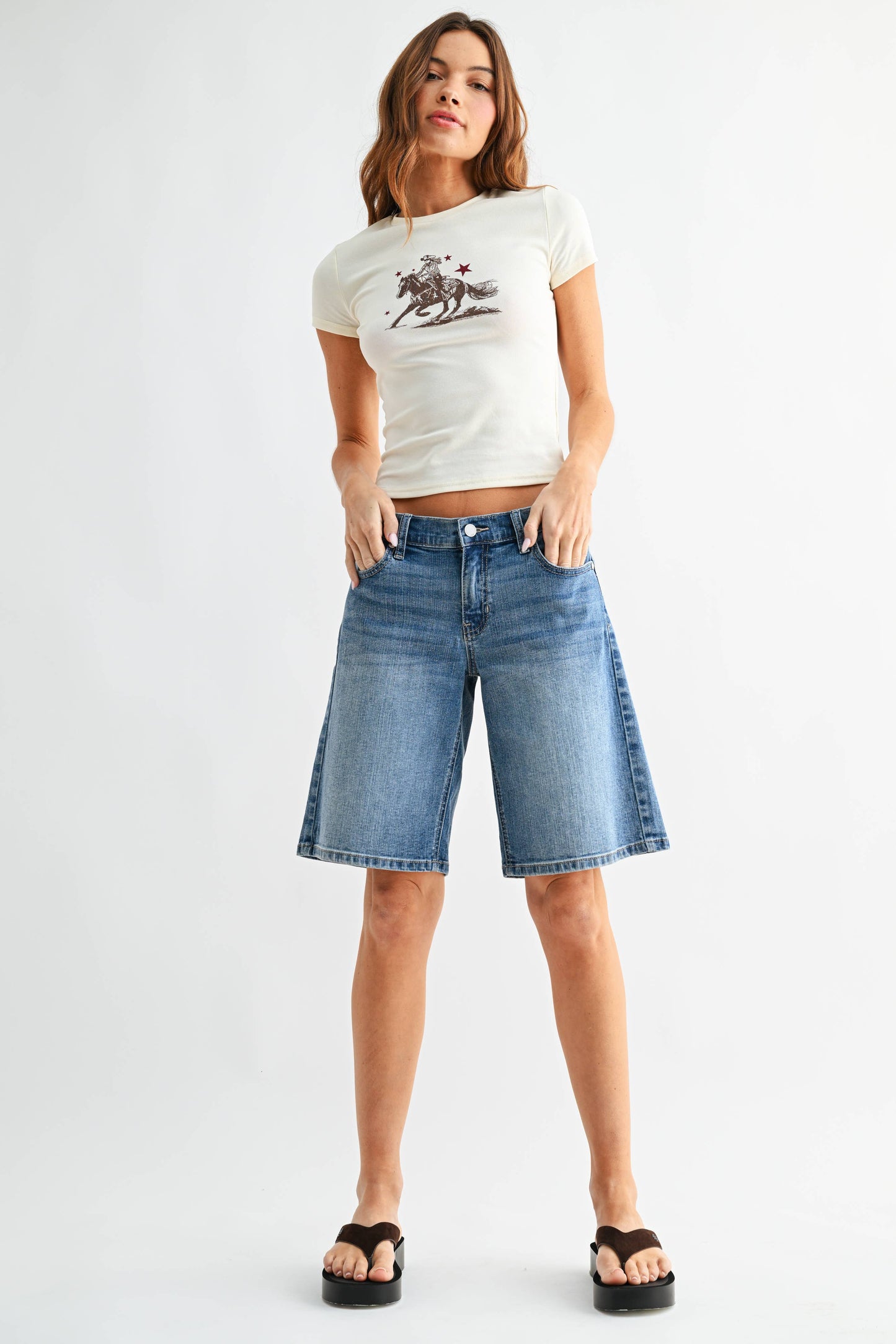 Elina Low Rise Long Denim Short