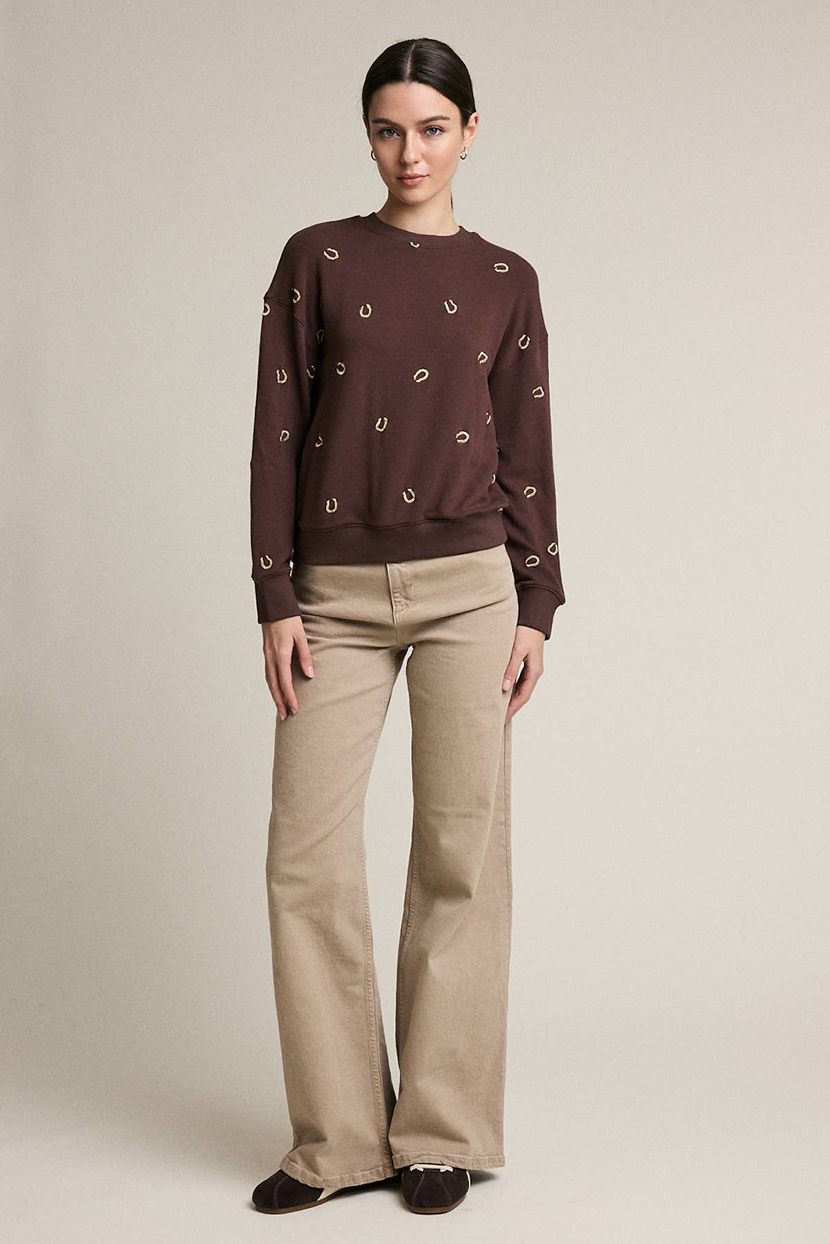 Embroidered Horseshoe Sweatshirt - Brown