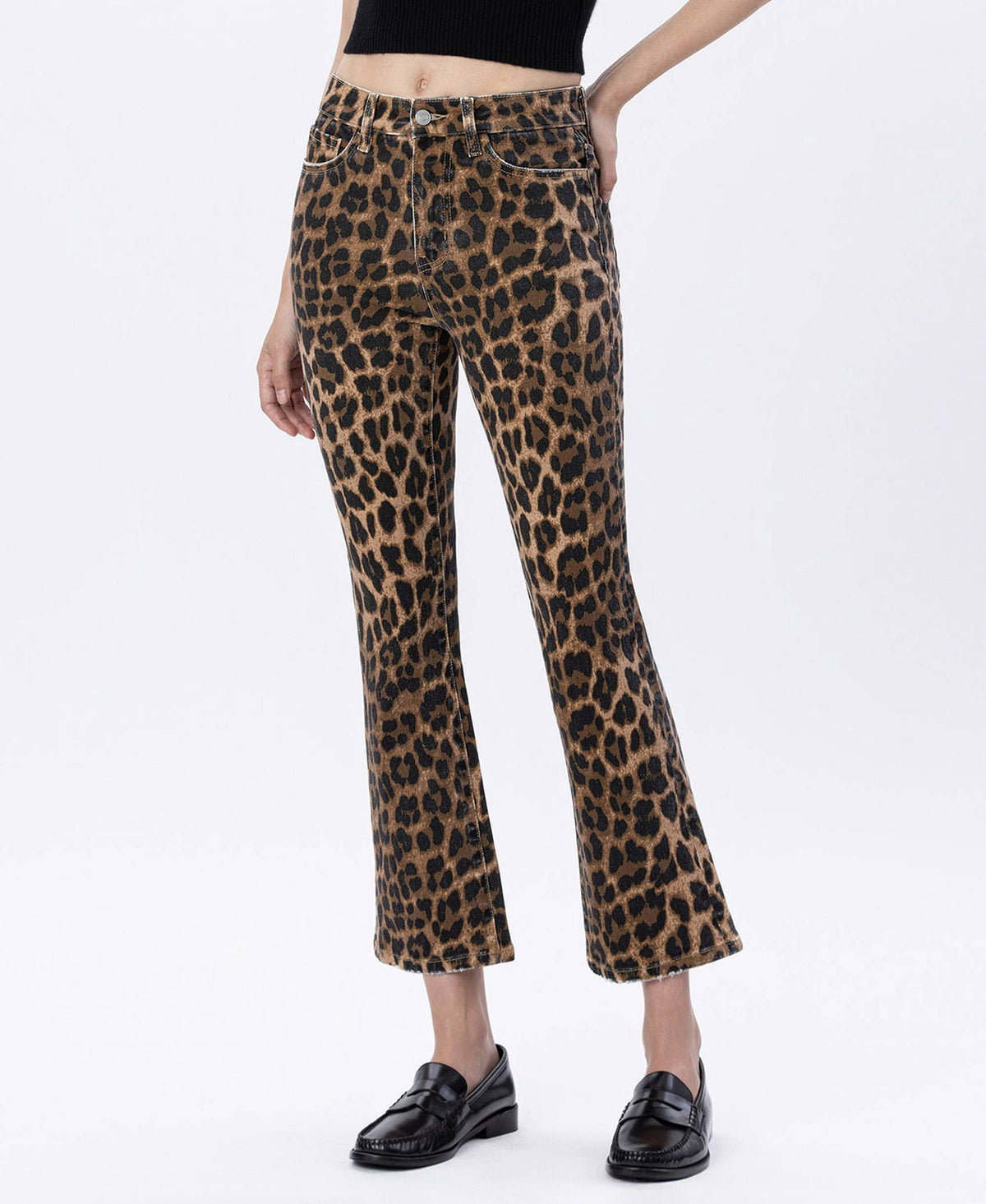 Leopard Print Kick Flare Jeans