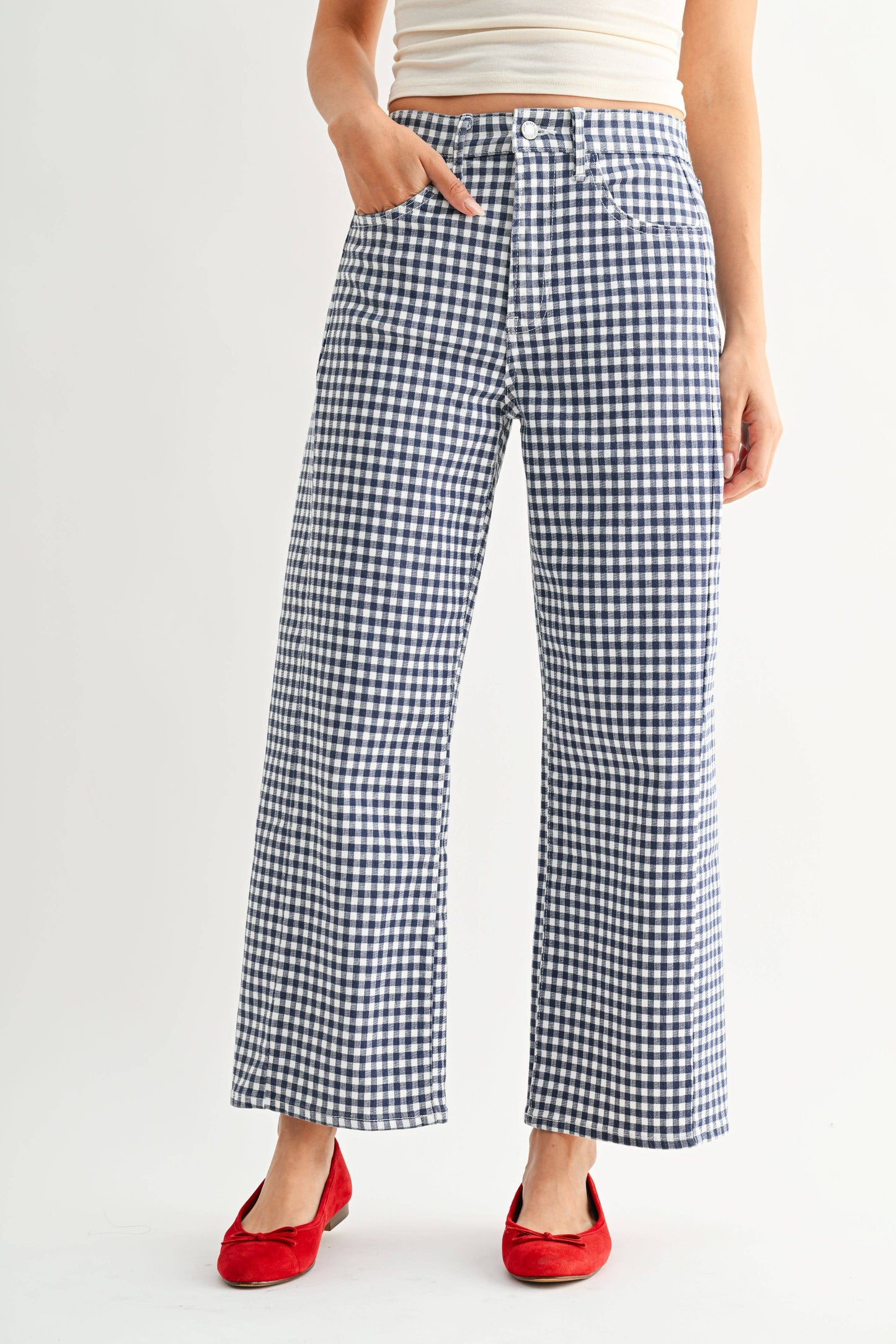 Barrel Jean Twist- Navy Gingham