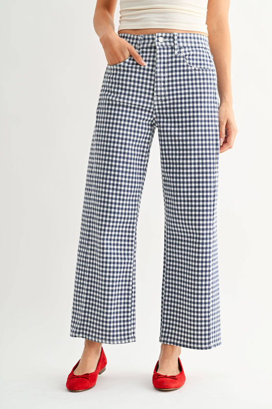 Barrel Jean Twist- Navy Gingham