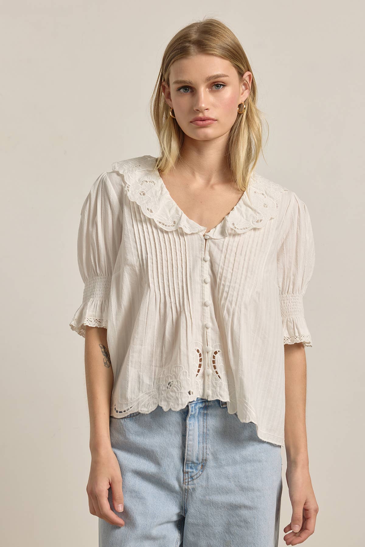 Ruffled Embroidered Blouse