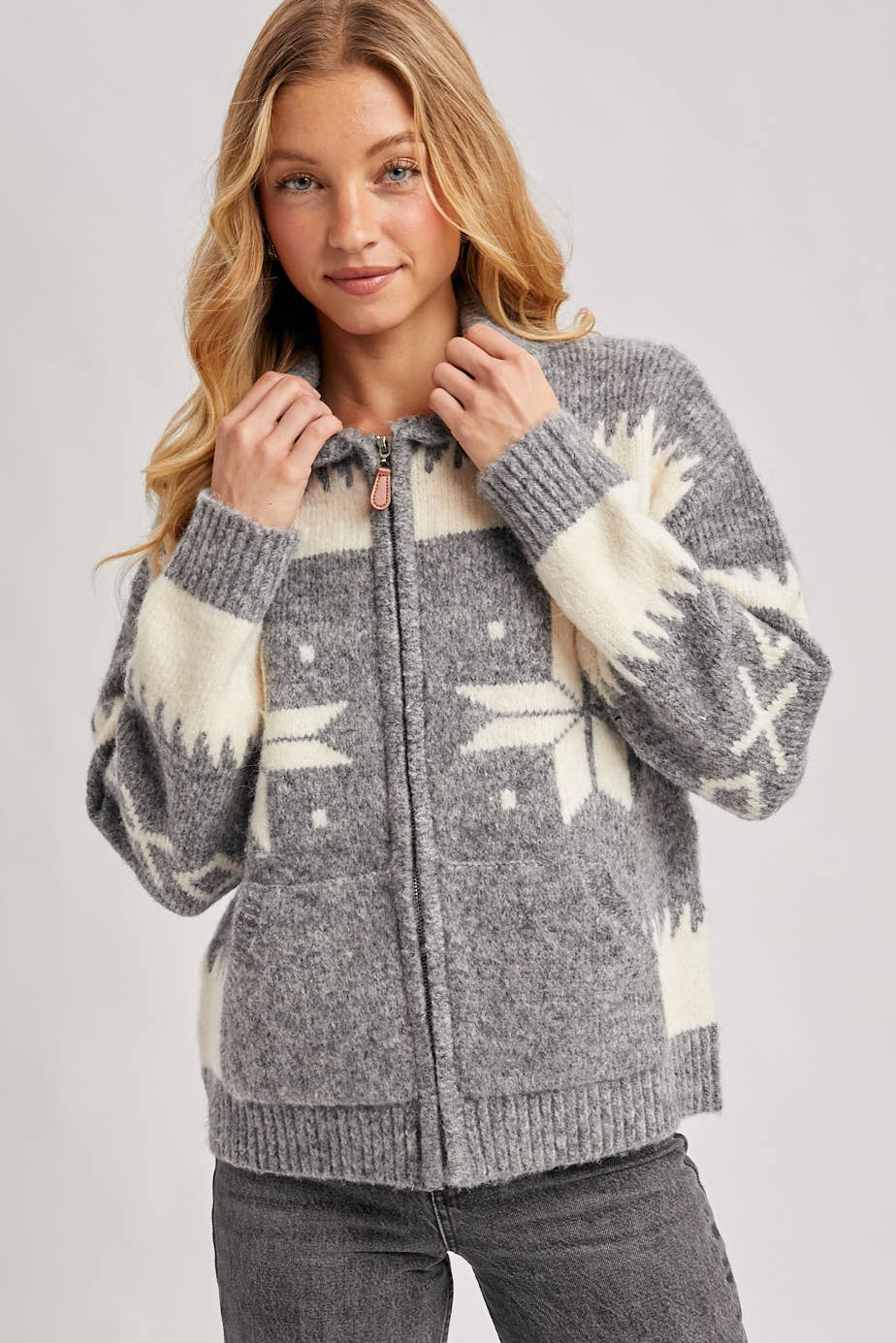 Fair Isle Fuzzy Knit Cardigan