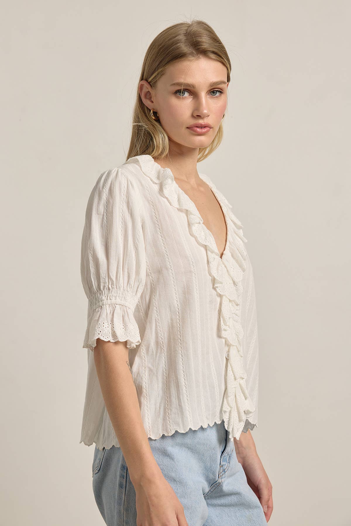 V-Neck Ruffle Blouse