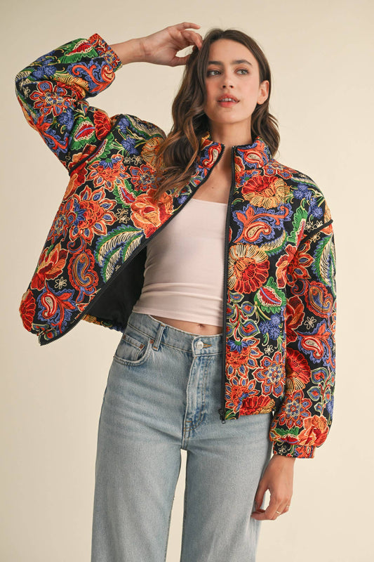 Floral Puff Bomber Jacket