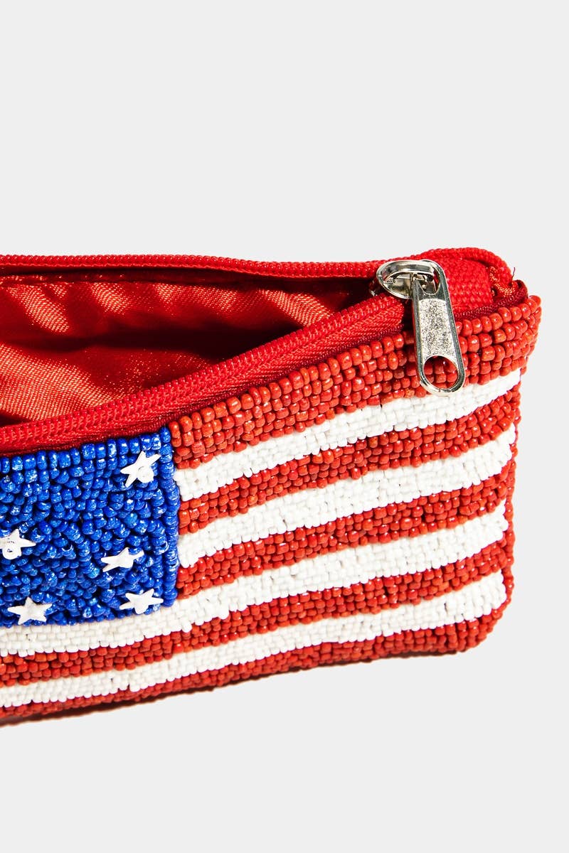 American Flag Beaded Coin Purse